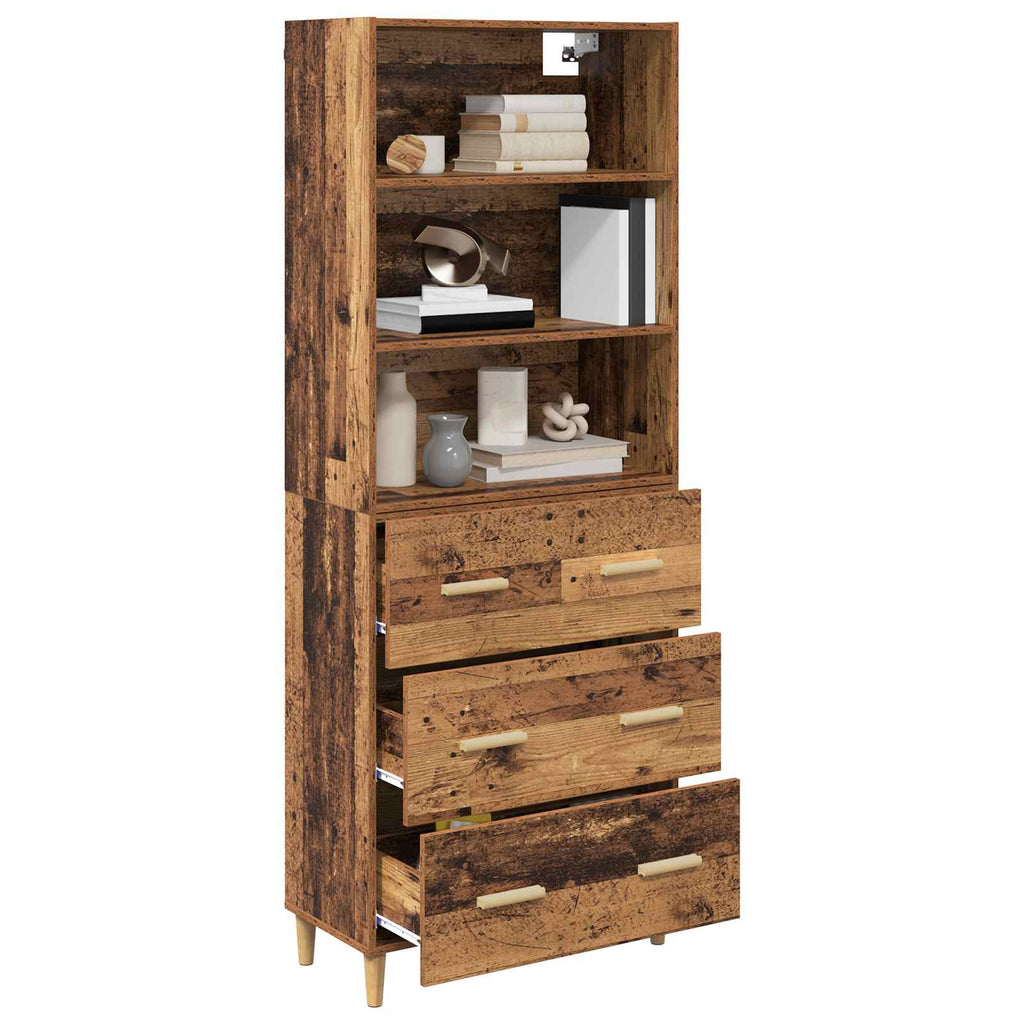vidaXL Highboard z szufladą Stare drewno 69,5 x 32,5 x 180 cm