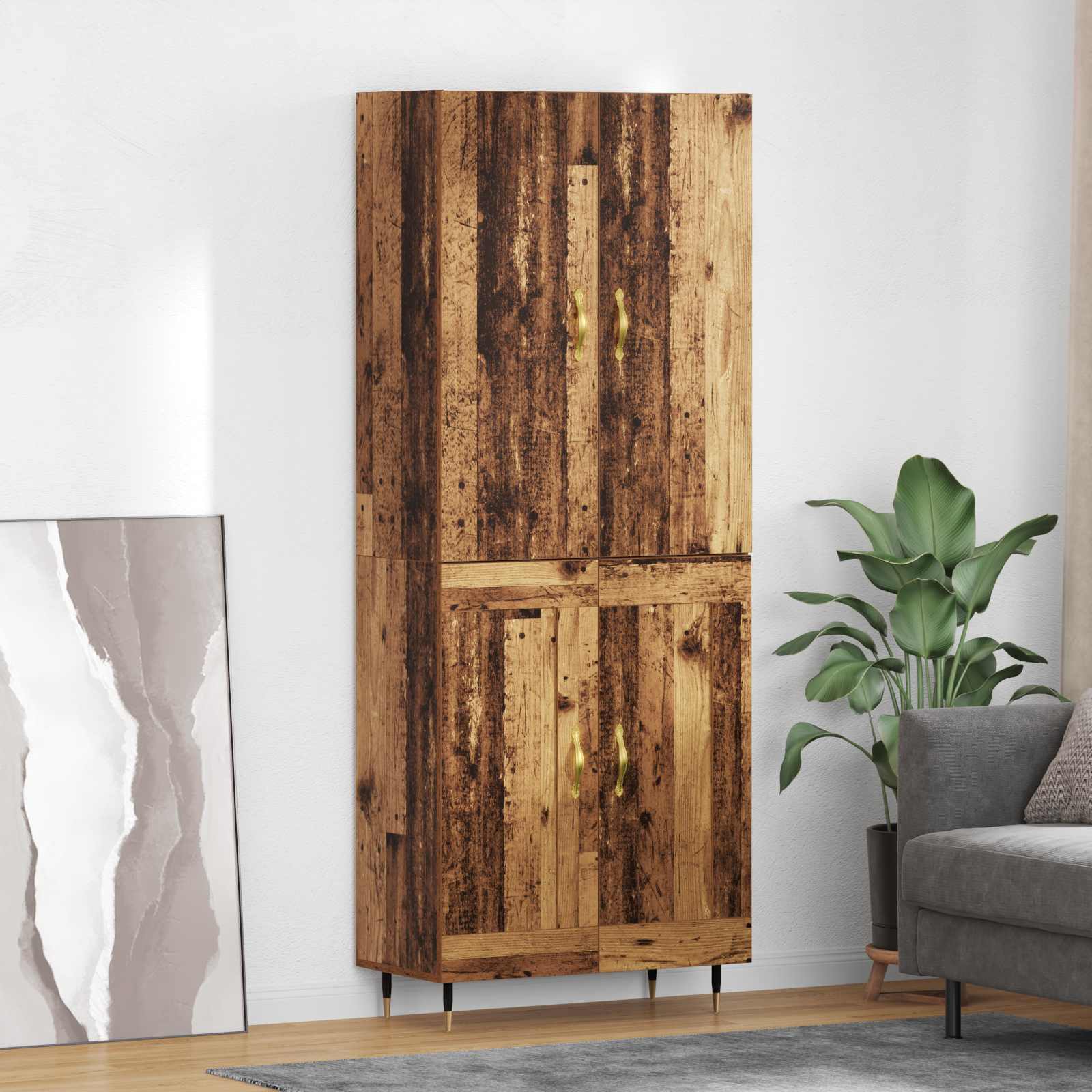 vidaXL Highboard Montowane na ścianie Stare drewno 69,5 x 34 x 180 cm