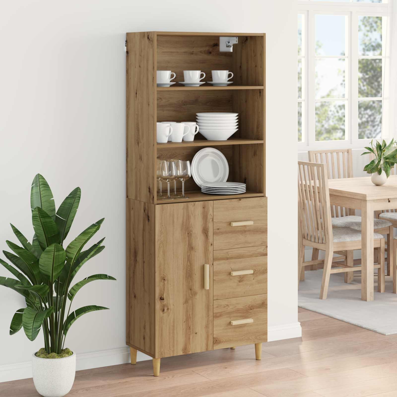 vidaXL Highboard z szufladą Dąb rzemieślniczy 69,5 x 32,5 x 180 cm