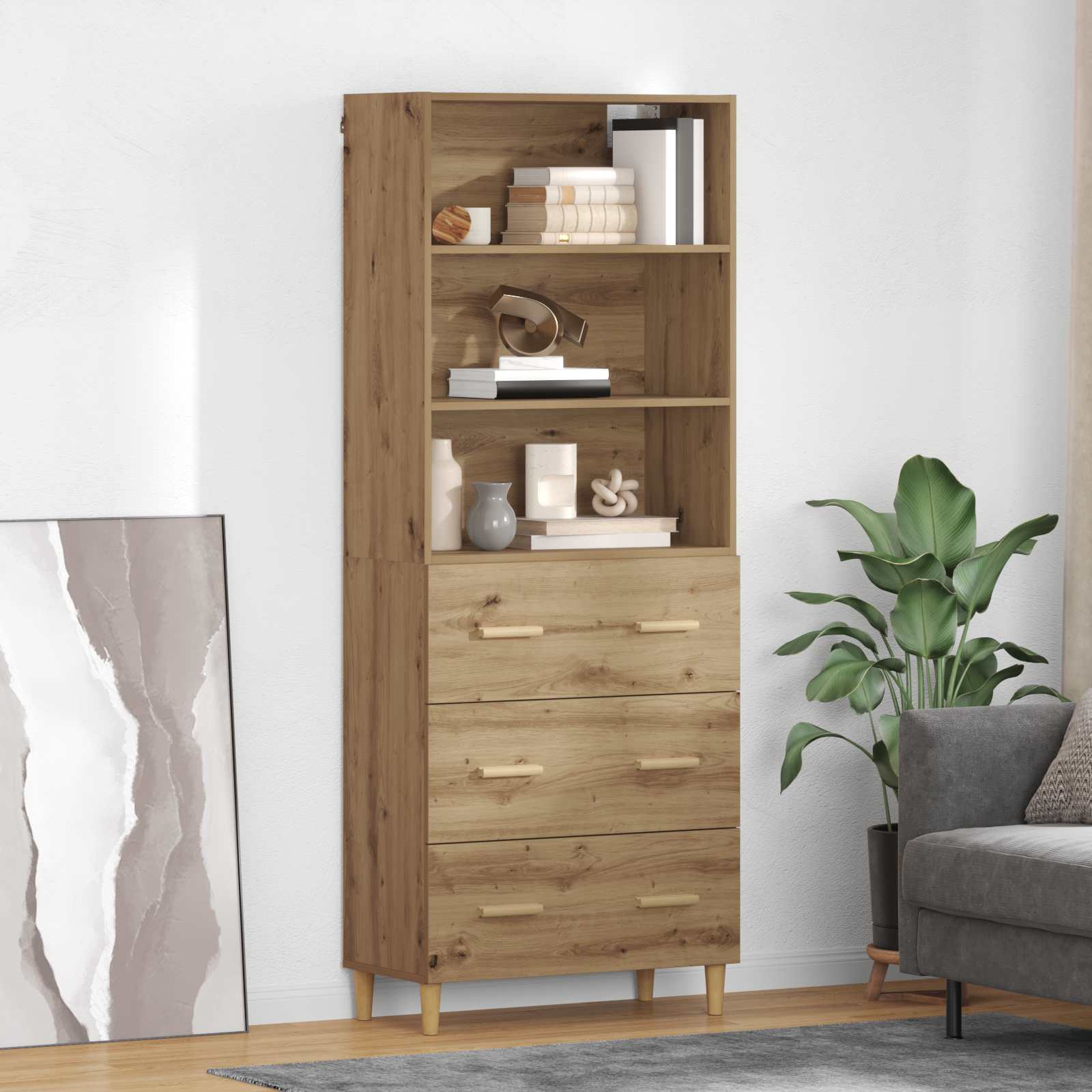 vidaXL Highboard z szufladą Dąb rzemieślniczy 69,5 x 32,5 x 180 cm