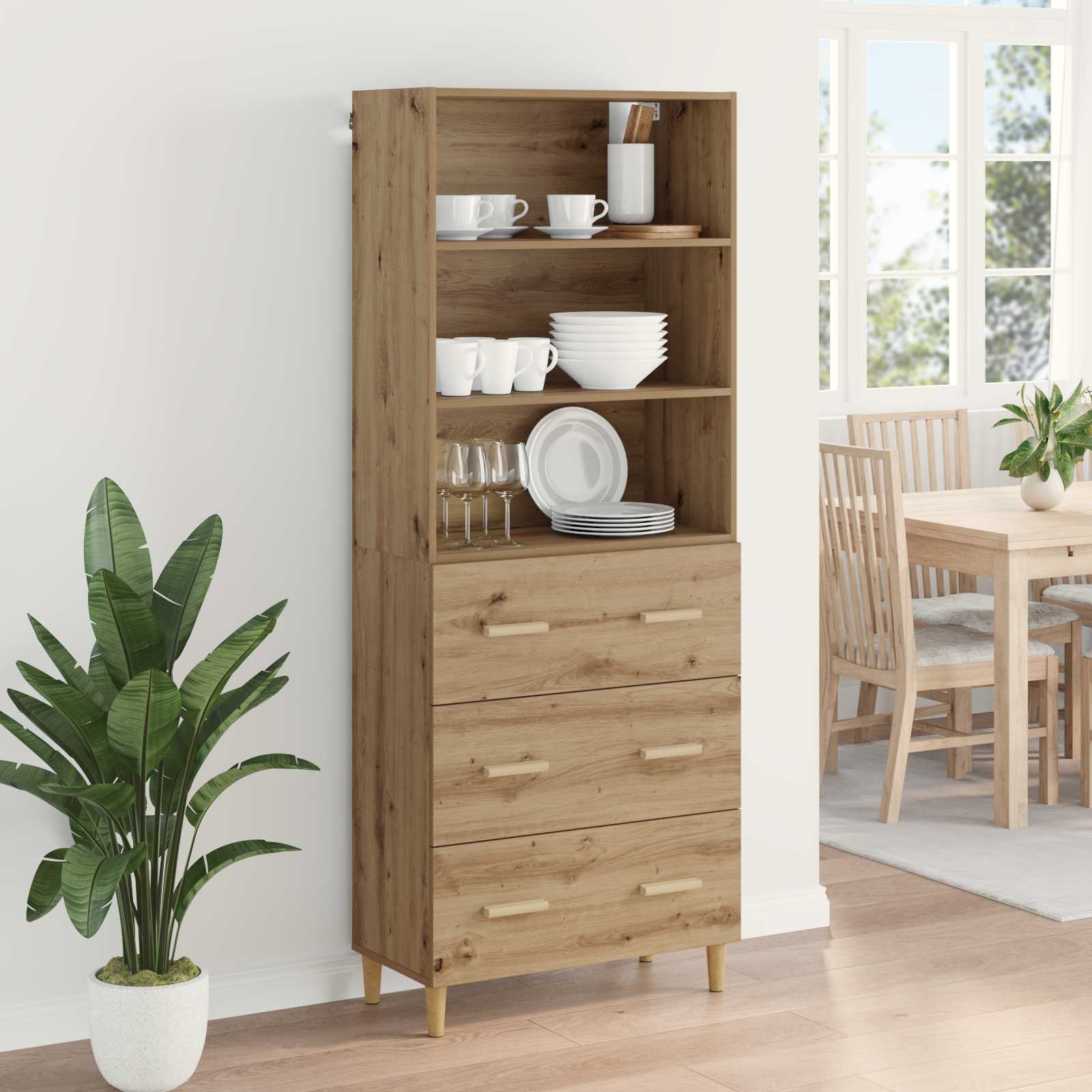 vidaXL Highboard z szufladą Dąb rzemieślniczy 69,5 x 32,5 x 180 cm