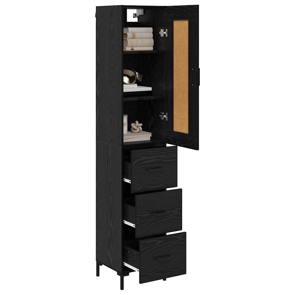 vidaXL Highboard Czarny Dąb 34,5 x 34 x 180 cm Materiał drewnopochodny