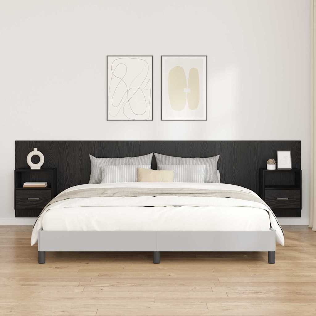 vidaXL Zagłówek z szafką 3 pcs Czarny Dąb Materiał drewnopochodny