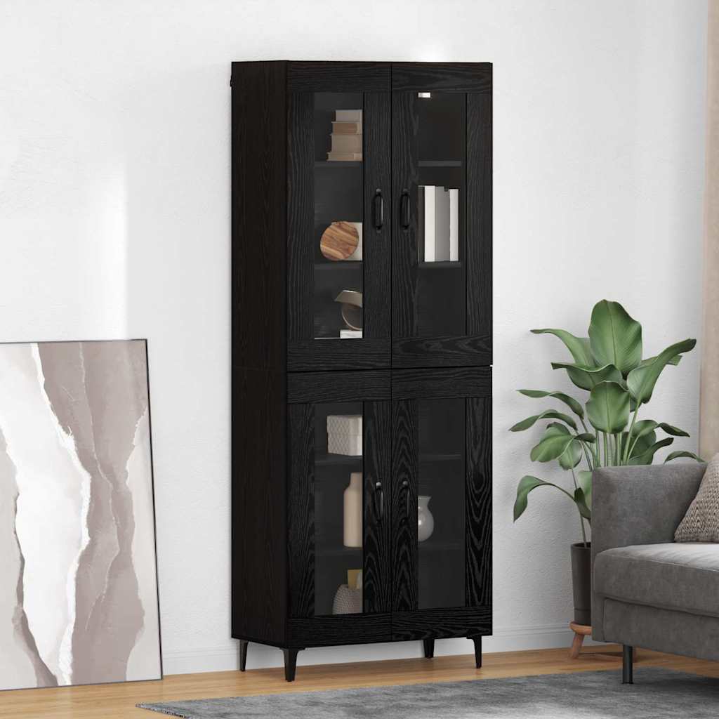 vidaXL Highboard Czarny Dąb 69,5 x 34 x 180 cm Materiał drewnopochodny