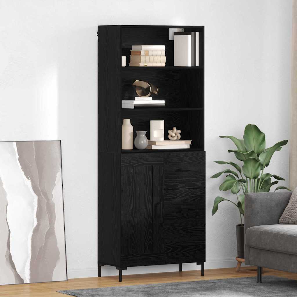 vidaXL Highboard Czarny Dąb 69,5 x 34 x 180 cm Materiał drewnopochodny