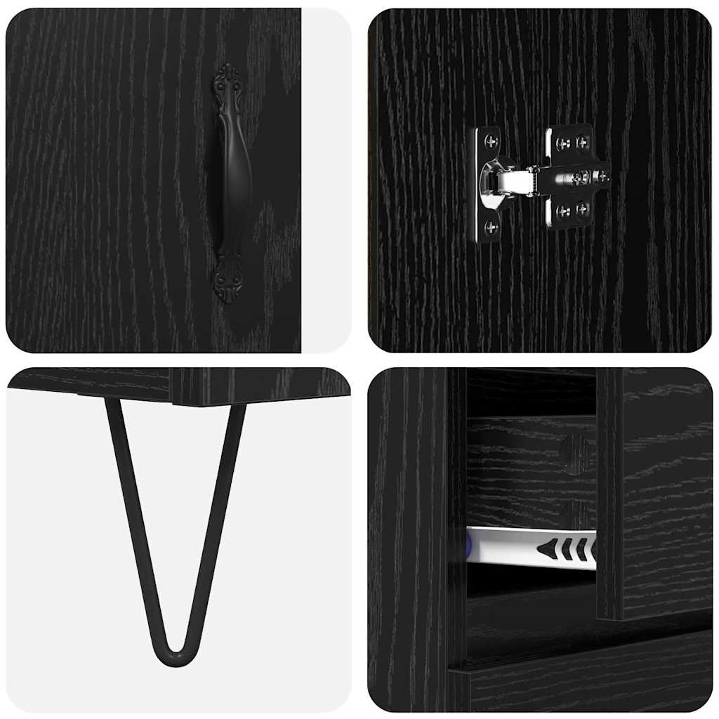 vidaXL Highboard 2 pcs Czarny Dąb Drewno inżynieryjne i szkło