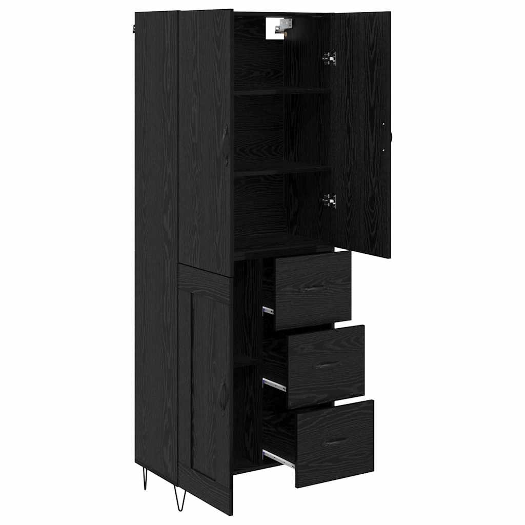 vidaXL Highboard 2 pcs Czarny Dąb Drewno inżynieryjne i szkło