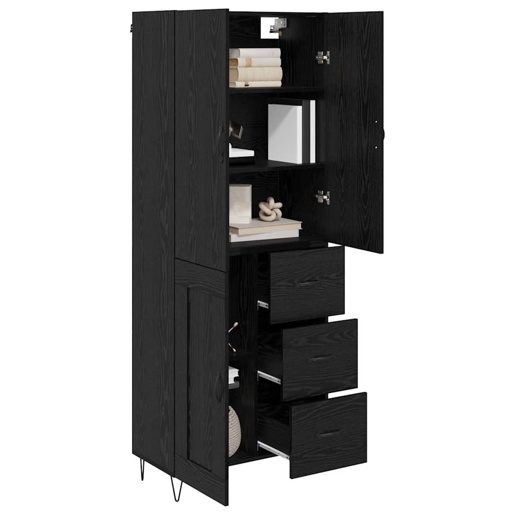 vidaXL Highboard 2 pcs Czarny Dąb Drewno inżynieryjne i szkło