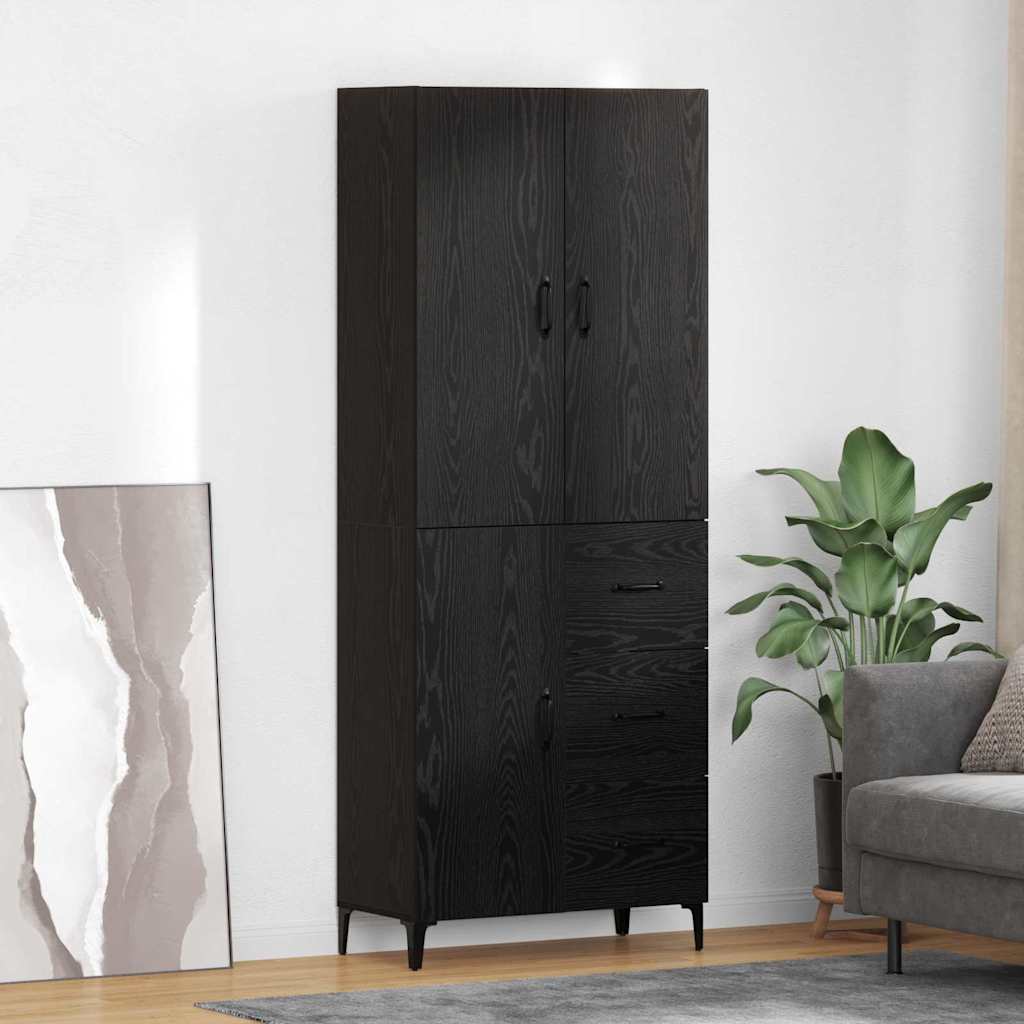 vidaXL Highboard Czarny Dąb 69,5 x 34 x 180 cm Materiał drewnopochodny