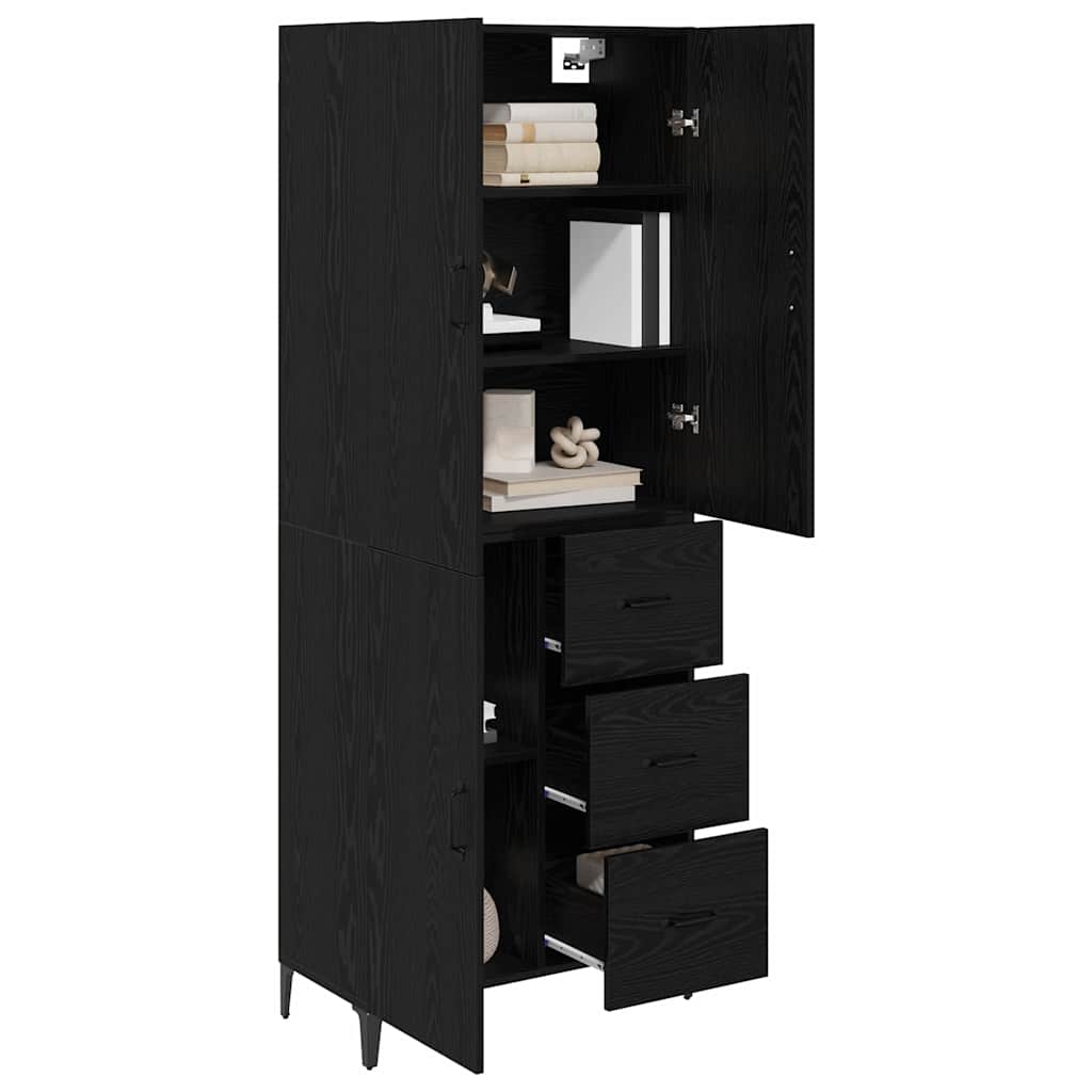 vidaXL Highboard Czarny Dąb 69,5 x 34 x 180 cm Materiał drewnopochodny