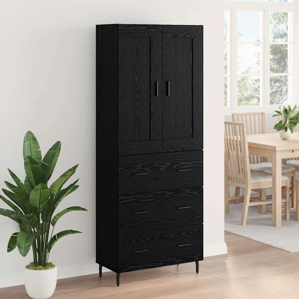 vidaXL Highboard z szufladą 2 pcs Czarny Dąb Materiał drewnopochodny