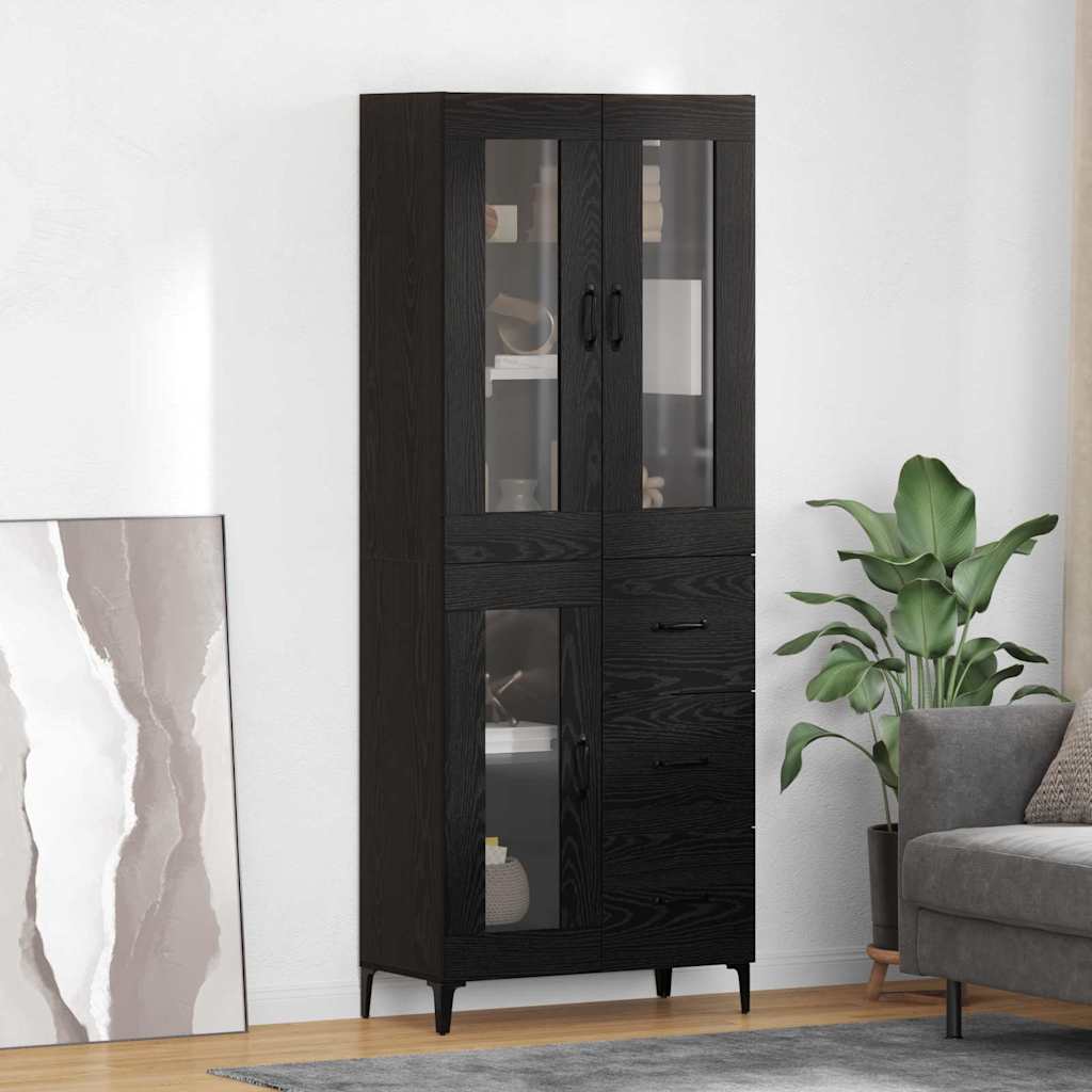 vidaXL Highboard Czarny Dąb 69,5 x 34 x 180 cm Materiał drewnopochodny