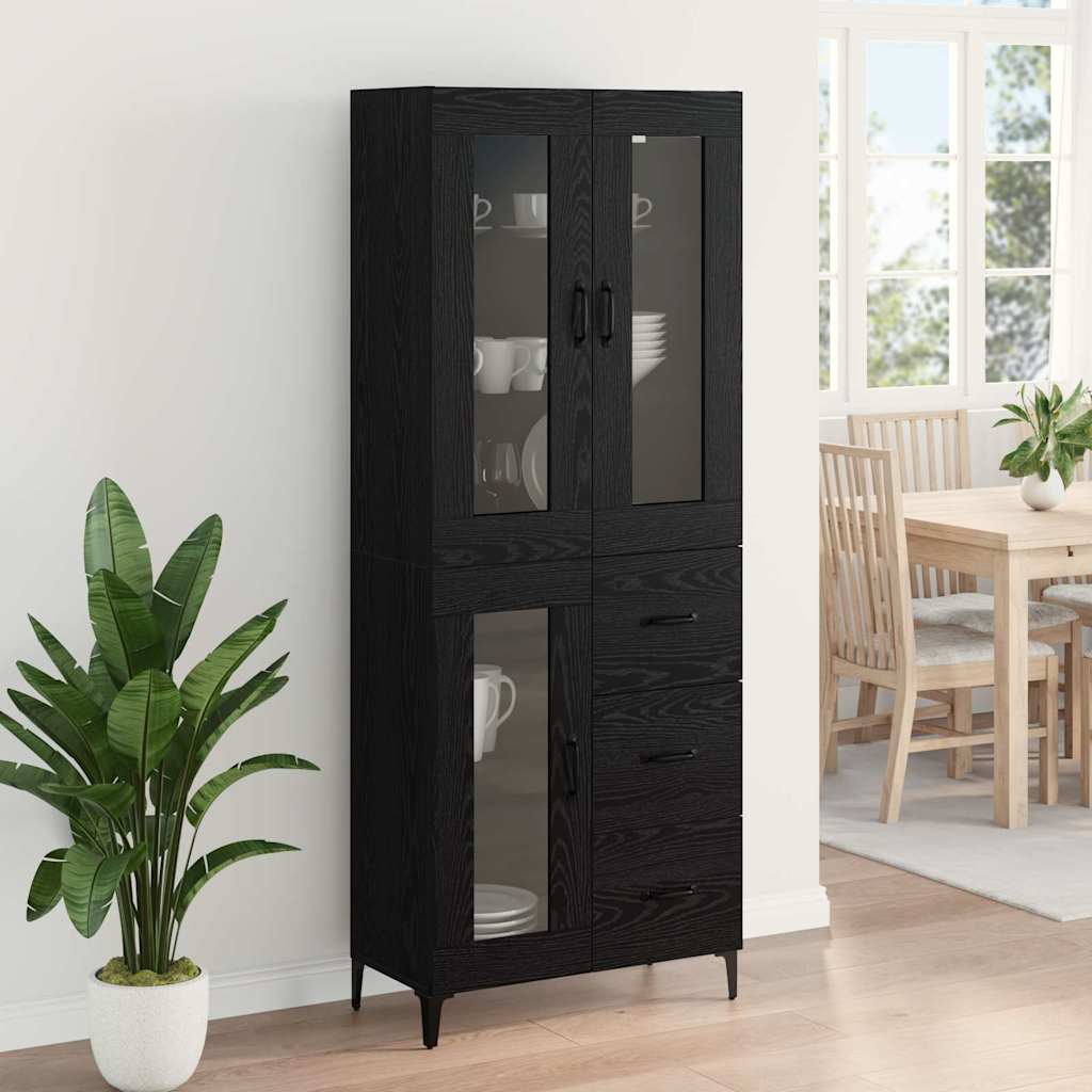 vidaXL Highboard Czarny Dąb 69,5 x 34 x 180 cm Materiał drewnopochodny