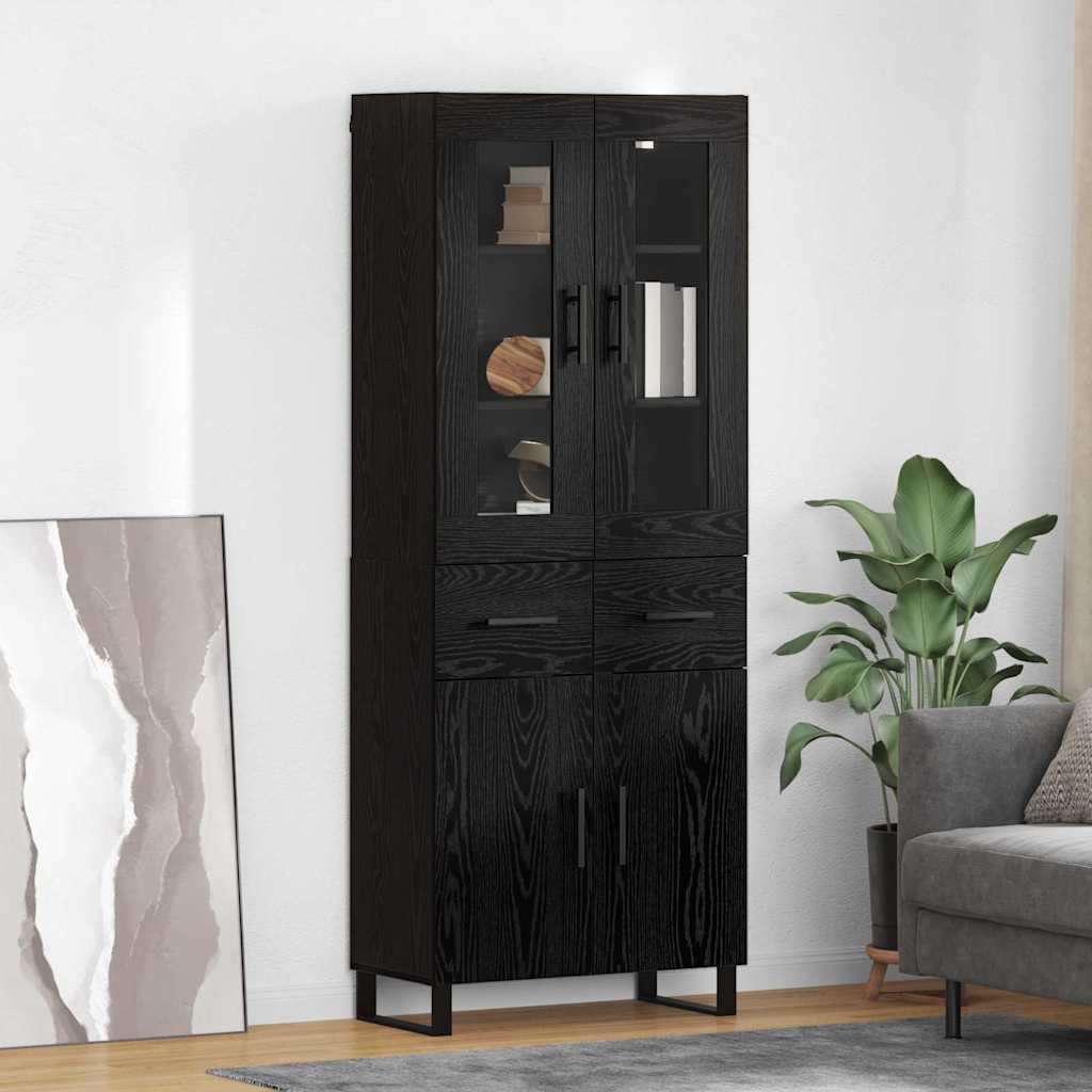 vidaXL Highboard 2 pcs Czarny Dąb Drewno inżynieryjne i szkło