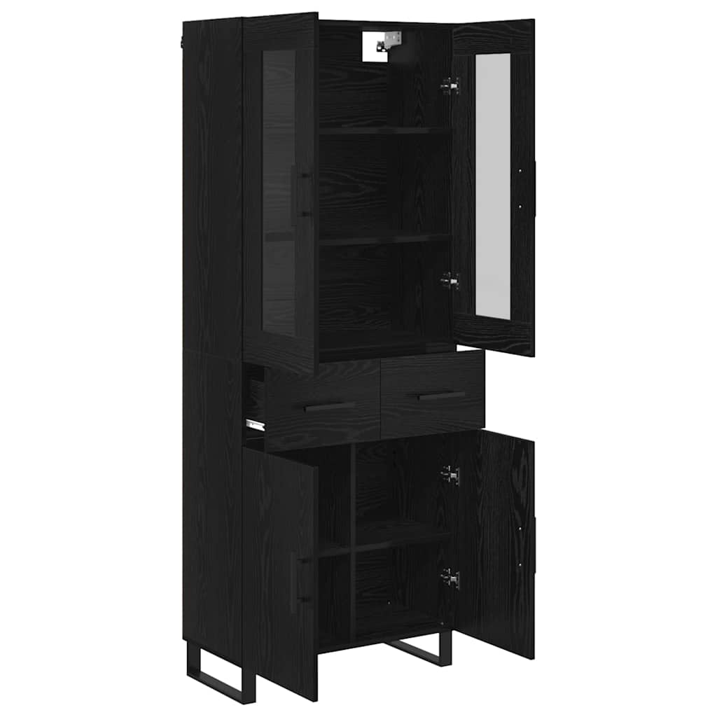vidaXL Highboard 2 pcs Czarny Dąb Drewno inżynieryjne i szkło