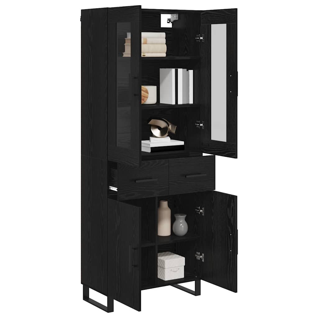 vidaXL Highboard 2 pcs Czarny Dąb Drewno inżynieryjne i szkło