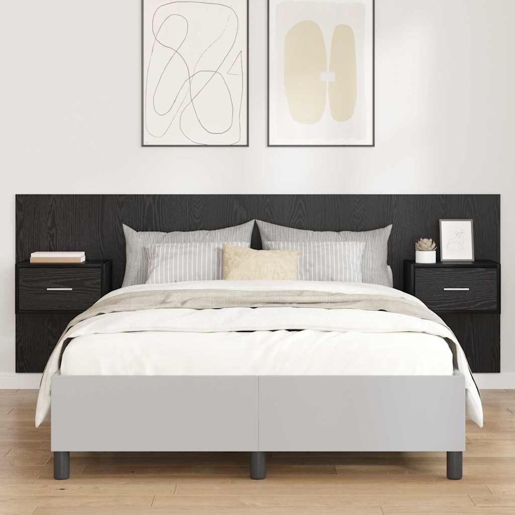 vidaXL Zagłówek z szafką 3 pcs Czarny Dąb Materiał drewnopochodny