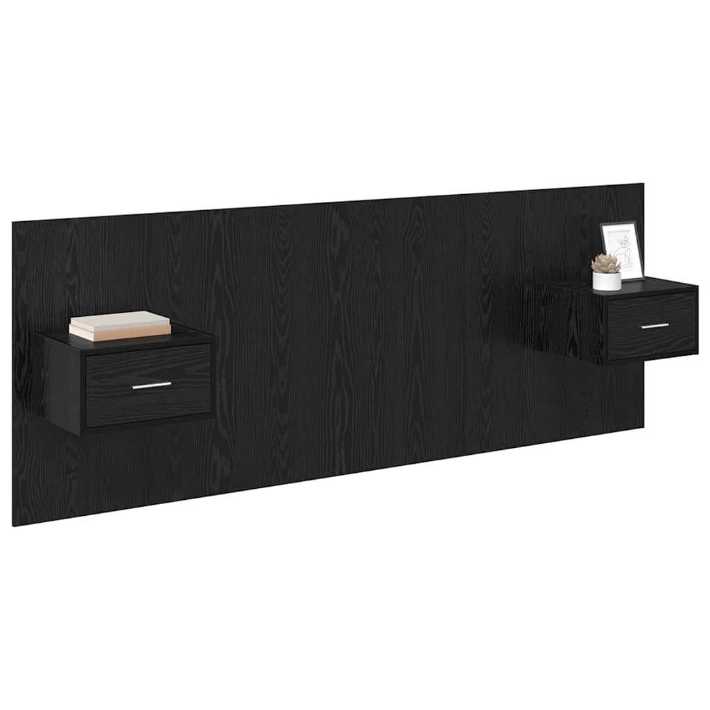 vidaXL Zagłówek z szafką 3 pcs Czarny Dąb Materiał drewnopochodny
