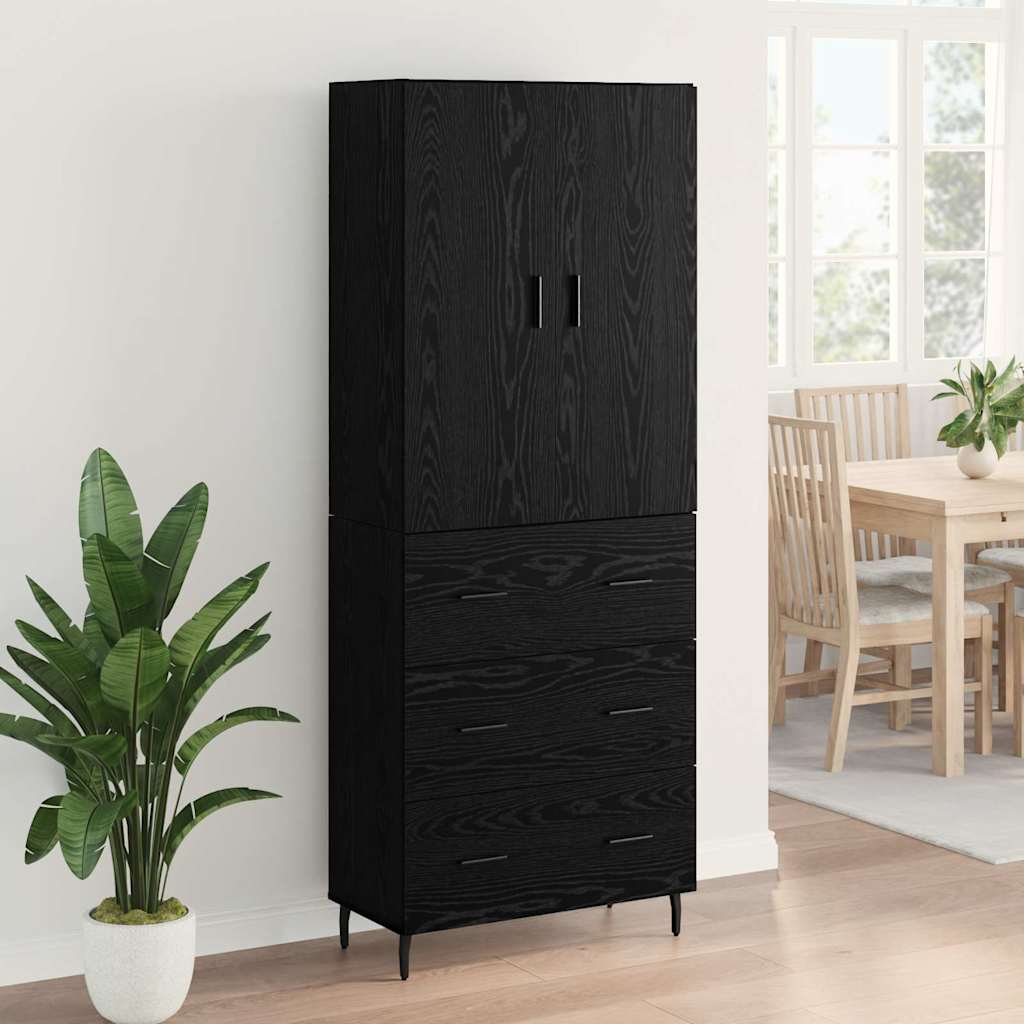 vidaXL Highboard 2 pcs Czarny dąb Drewno inżynieryjne i szkło
