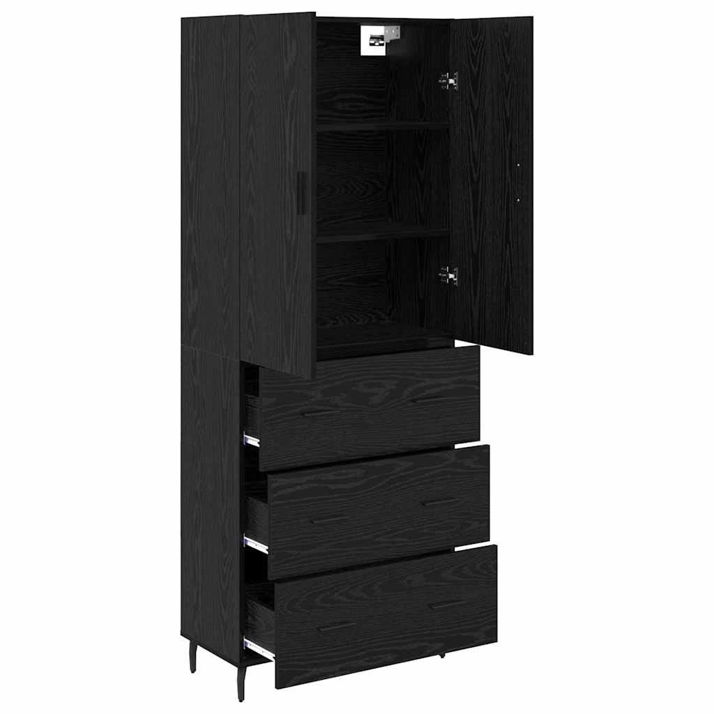 vidaXL Highboard 2 pcs Czarny dąb Drewno inżynieryjne i szkło