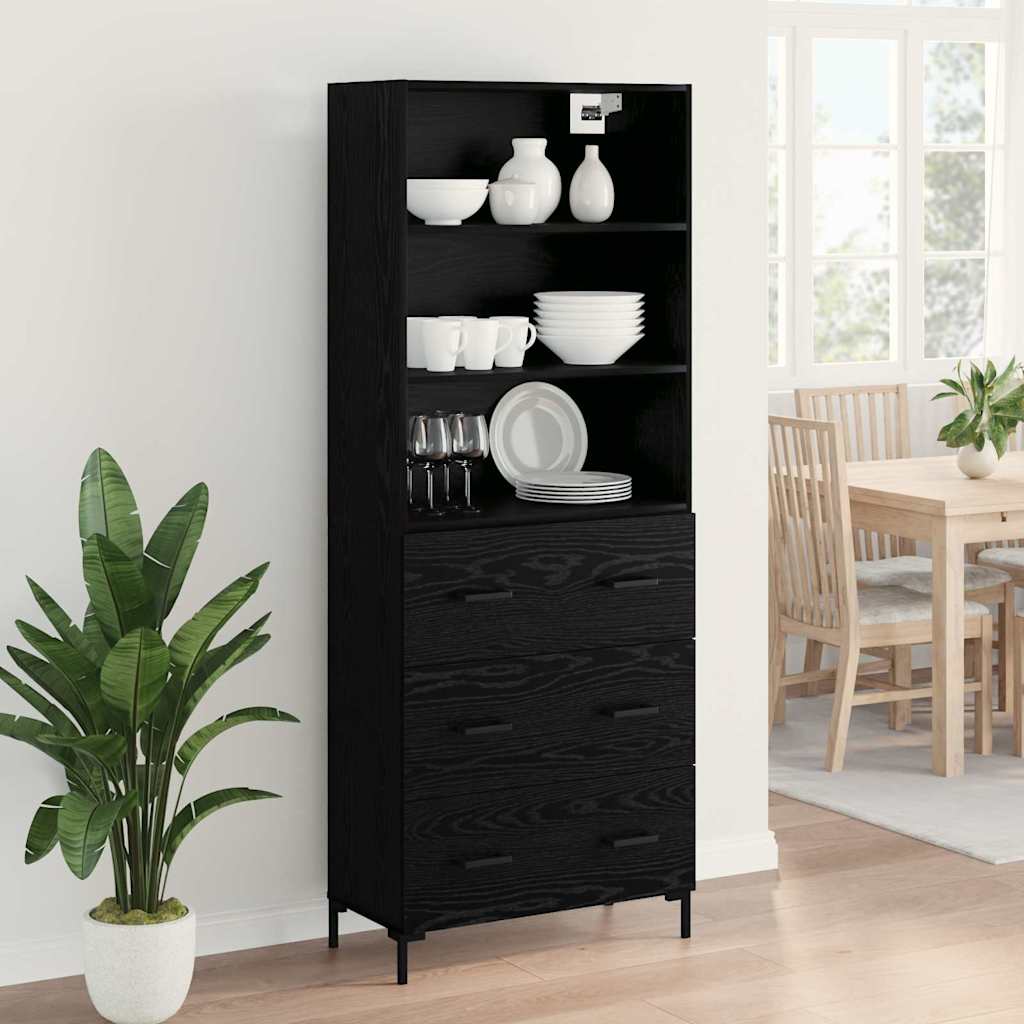 vidaXL Highboard Czarny Dąb 69,5 x 34 x 180 cm Materiał drewnopochodny