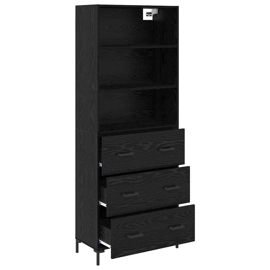 vidaXL Highboard Czarny Dąb 69,5 x 34 x 180 cm Materiał drewnopochodny