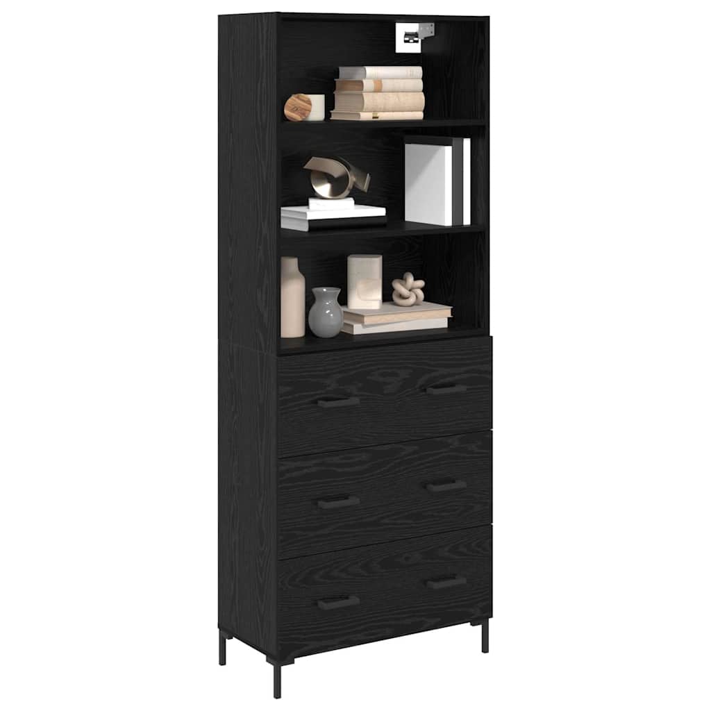 vidaXL Highboard Czarny Dąb 69,5 x 34 x 180 cm Materiał drewnopochodny