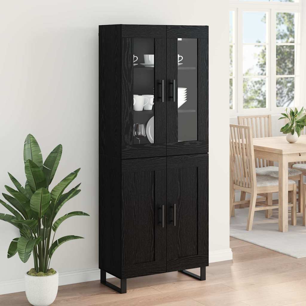 vidaXL Highboard 2 pcs Czarny Dąb Drewno inżynieryjne i szkło