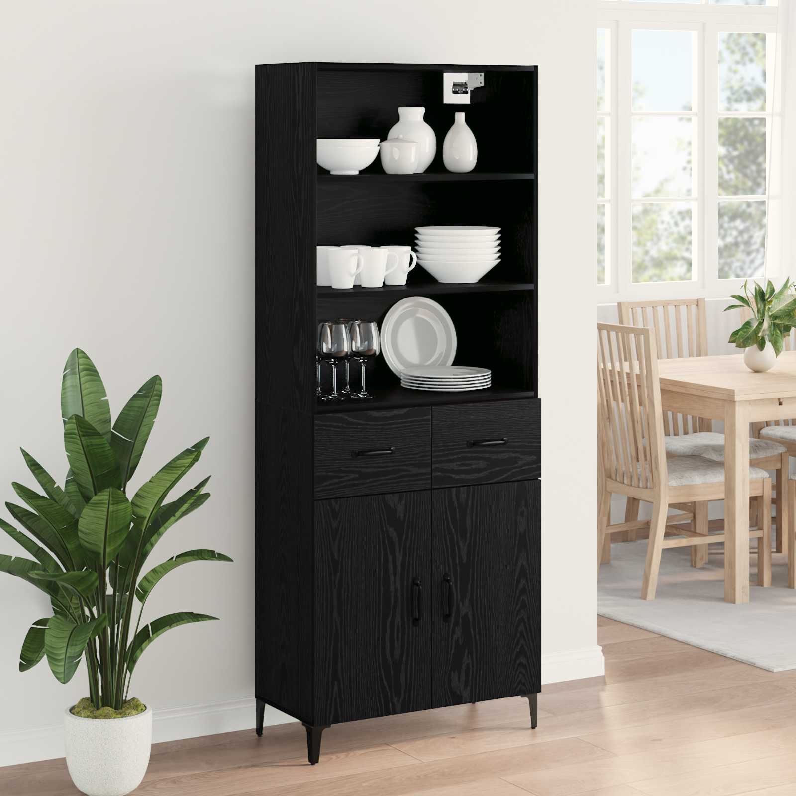 vidaXL Highboard Czarny Dąb 69,5 x 34 x 180 cm Materiał drewnopochodny