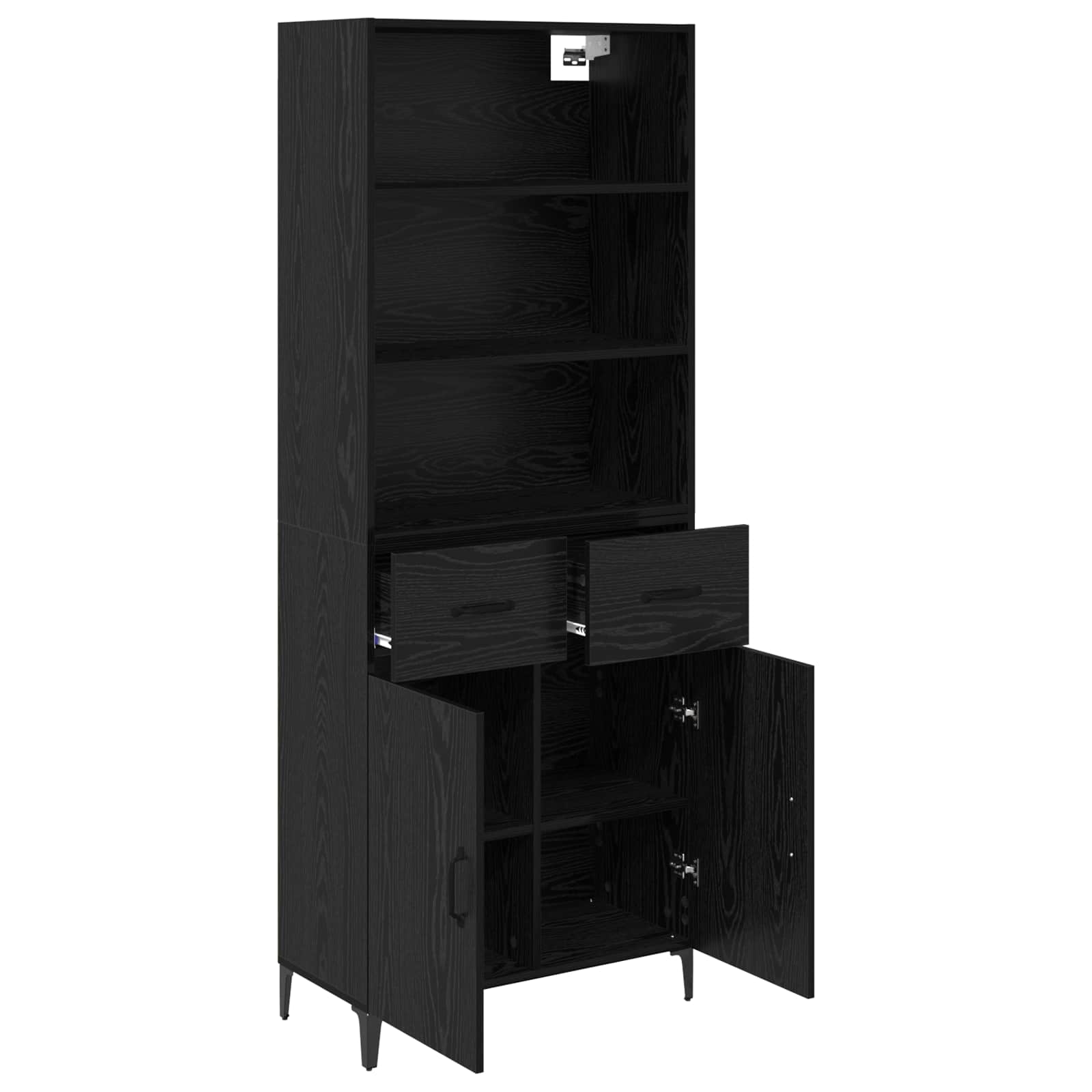 vidaXL Highboard Czarny Dąb 69,5 x 34 x 180 cm Materiał drewnopochodny