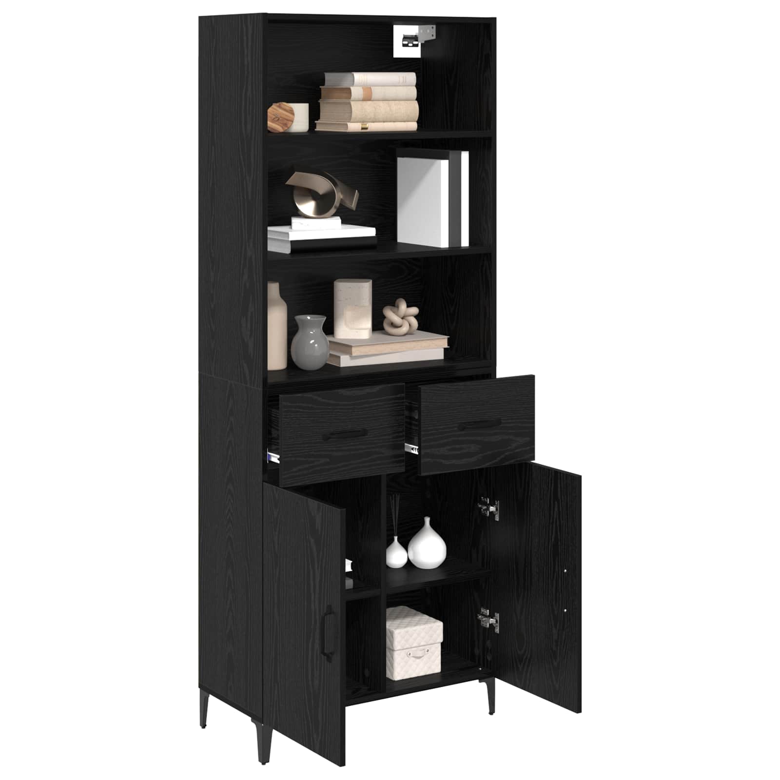 vidaXL Highboard Czarny Dąb 69,5 x 34 x 180 cm Materiał drewnopochodny