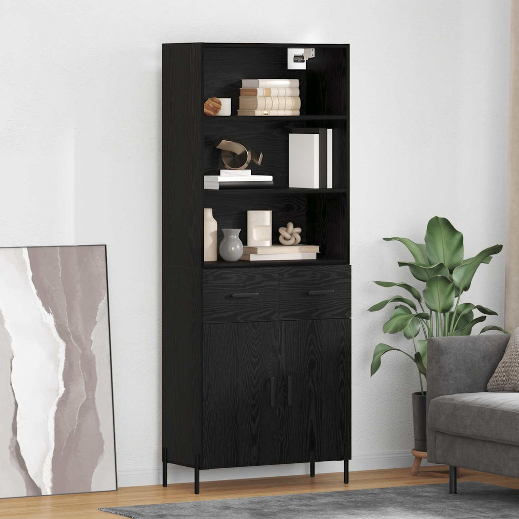 vidaXL Highboard Czarny dąb 69,5 x 34 x 180 cm Materiał drewnopochodny