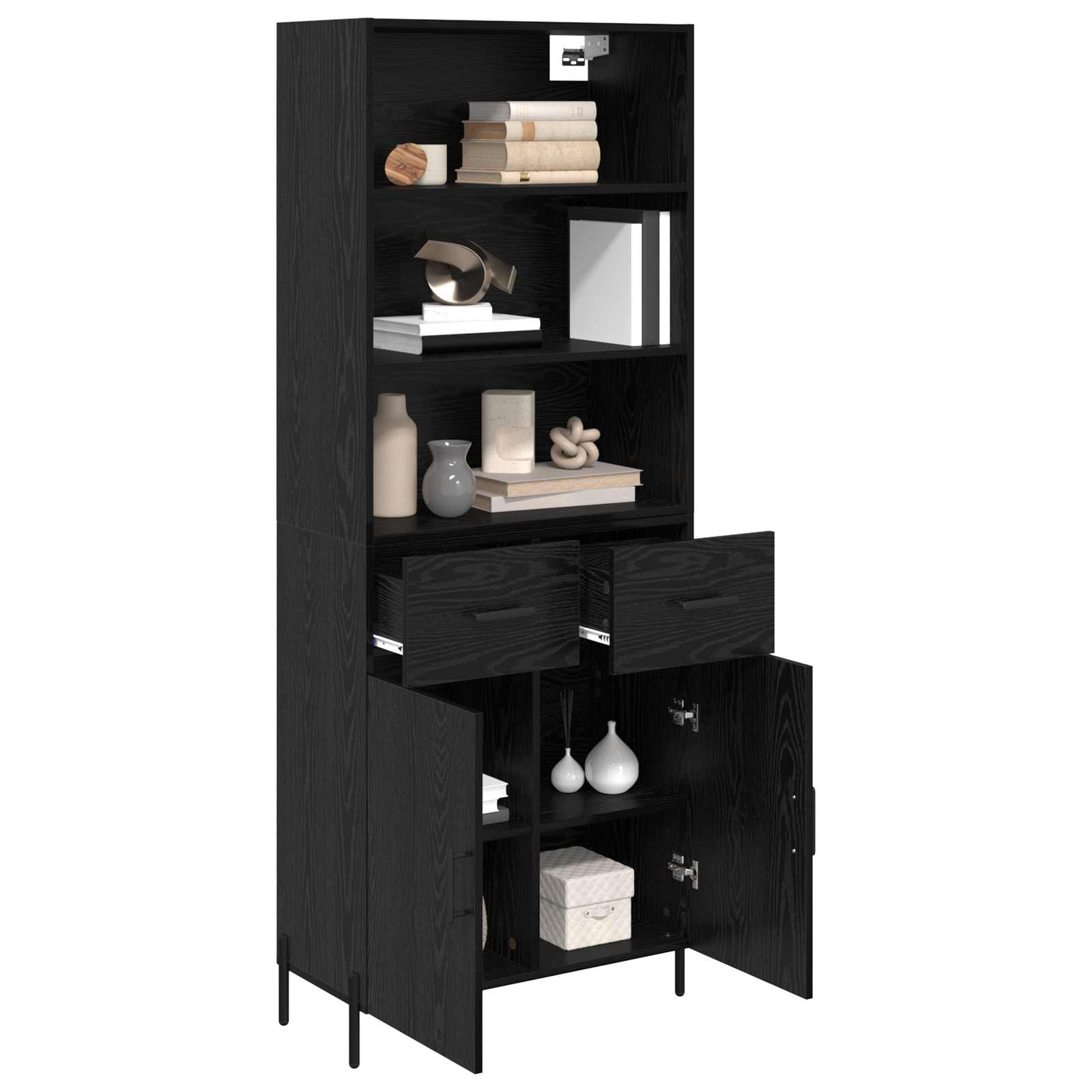 vidaXL Highboard Czarny dąb 69,5 x 34 x 180 cm Materiał drewnopochodny