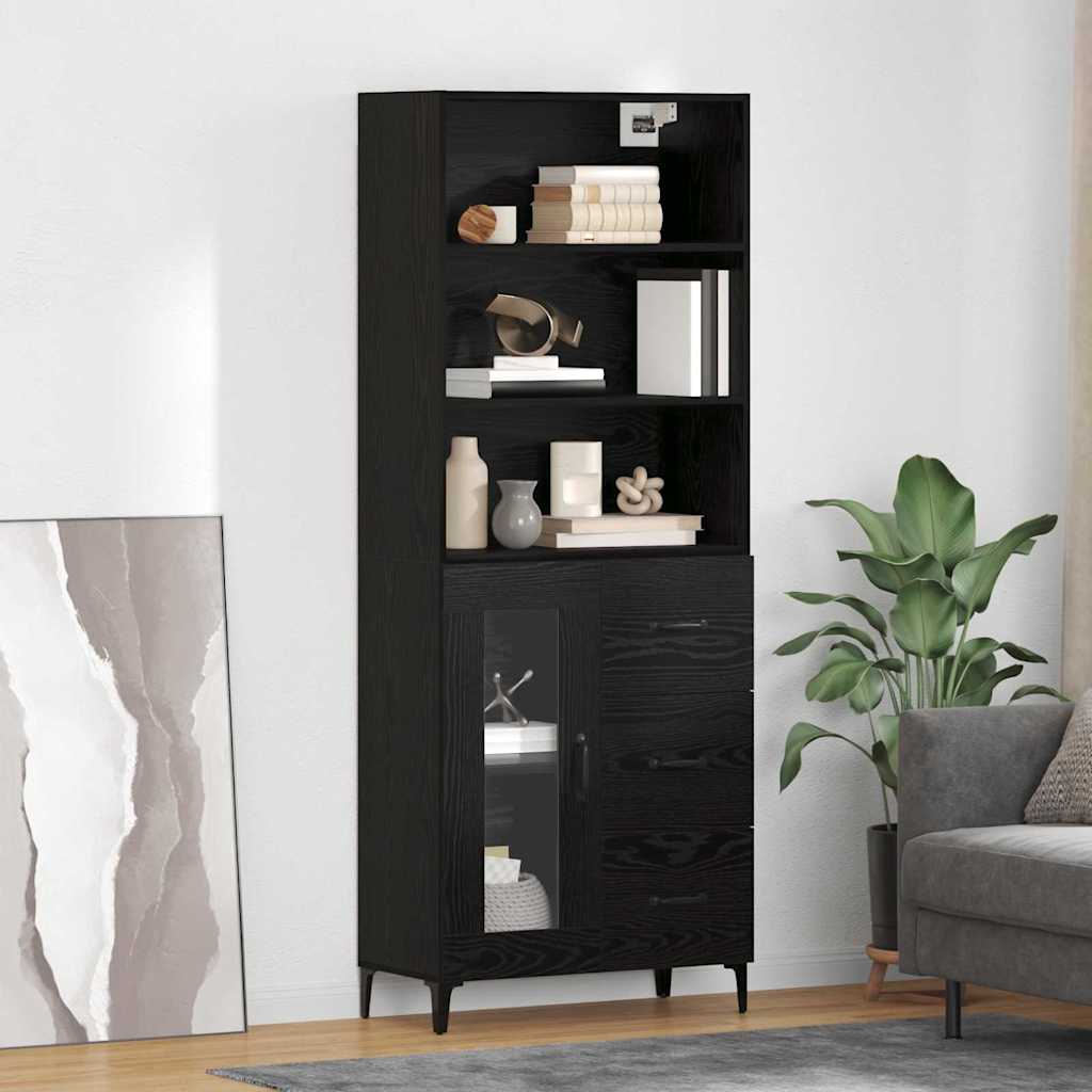 vidaXL Highboard Czarny Dąb 69,5 x 34 x 180 cm Materiał drewnopochodny