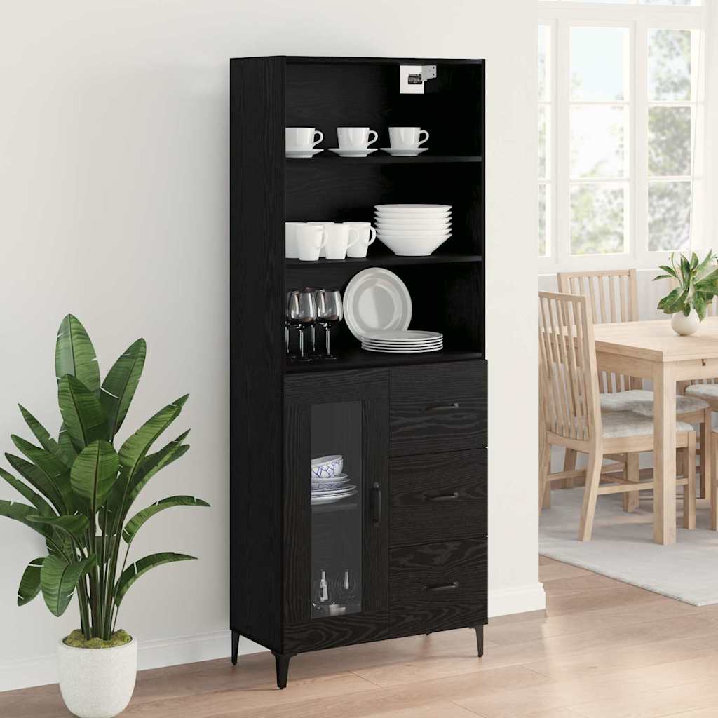 vidaXL Highboard Czarny Dąb 69,5 x 34 x 180 cm Materiał drewnopochodny