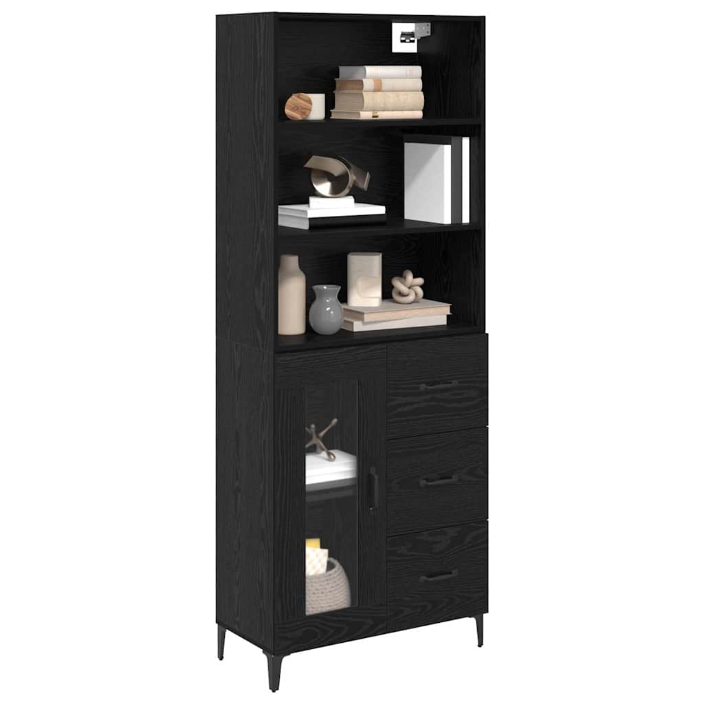 vidaXL Highboard Czarny Dąb 69,5 x 34 x 180 cm Materiał drewnopochodny