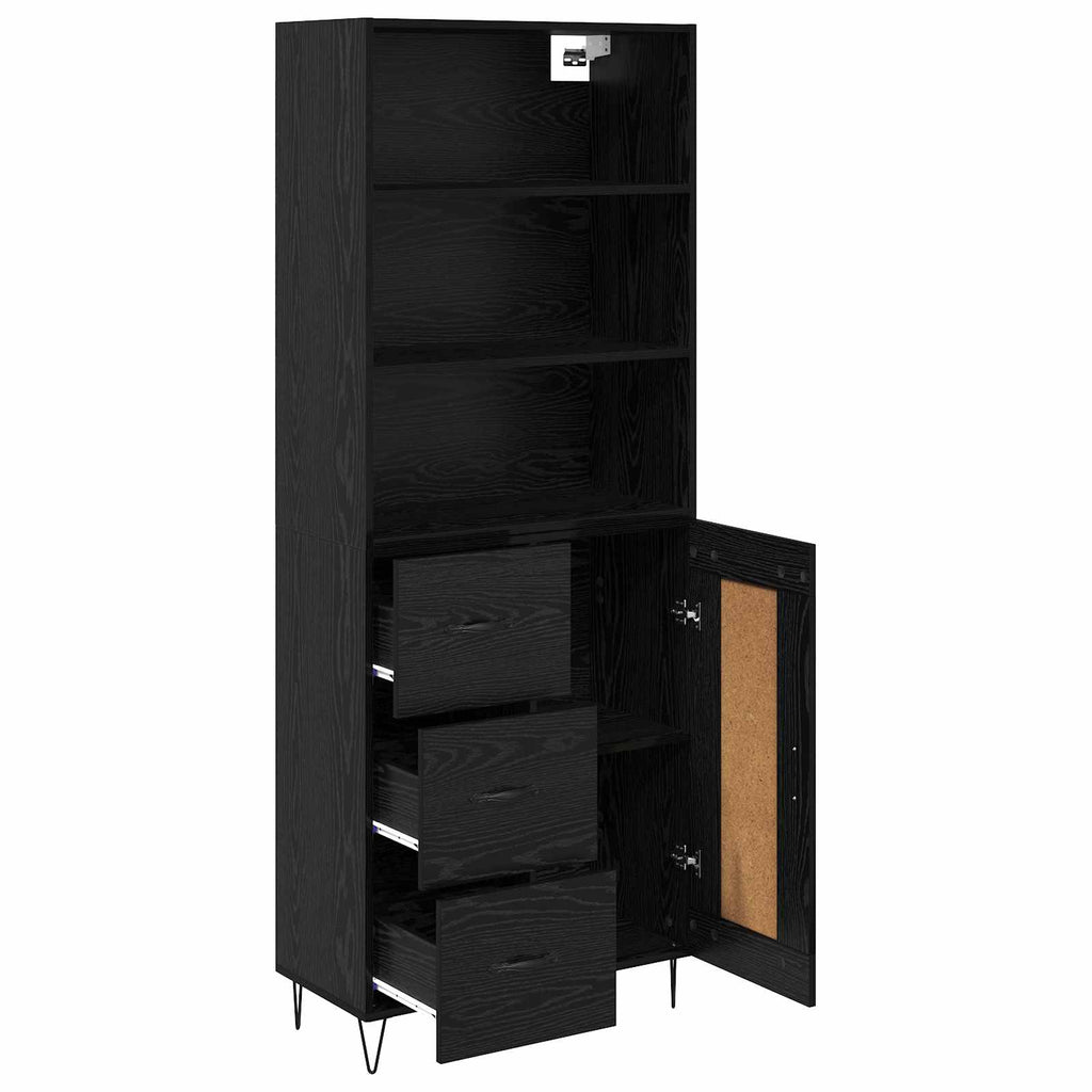 vidaXL Highboard z szufladą 2 pcs Czarny Dąb Materiał drewnopochodny