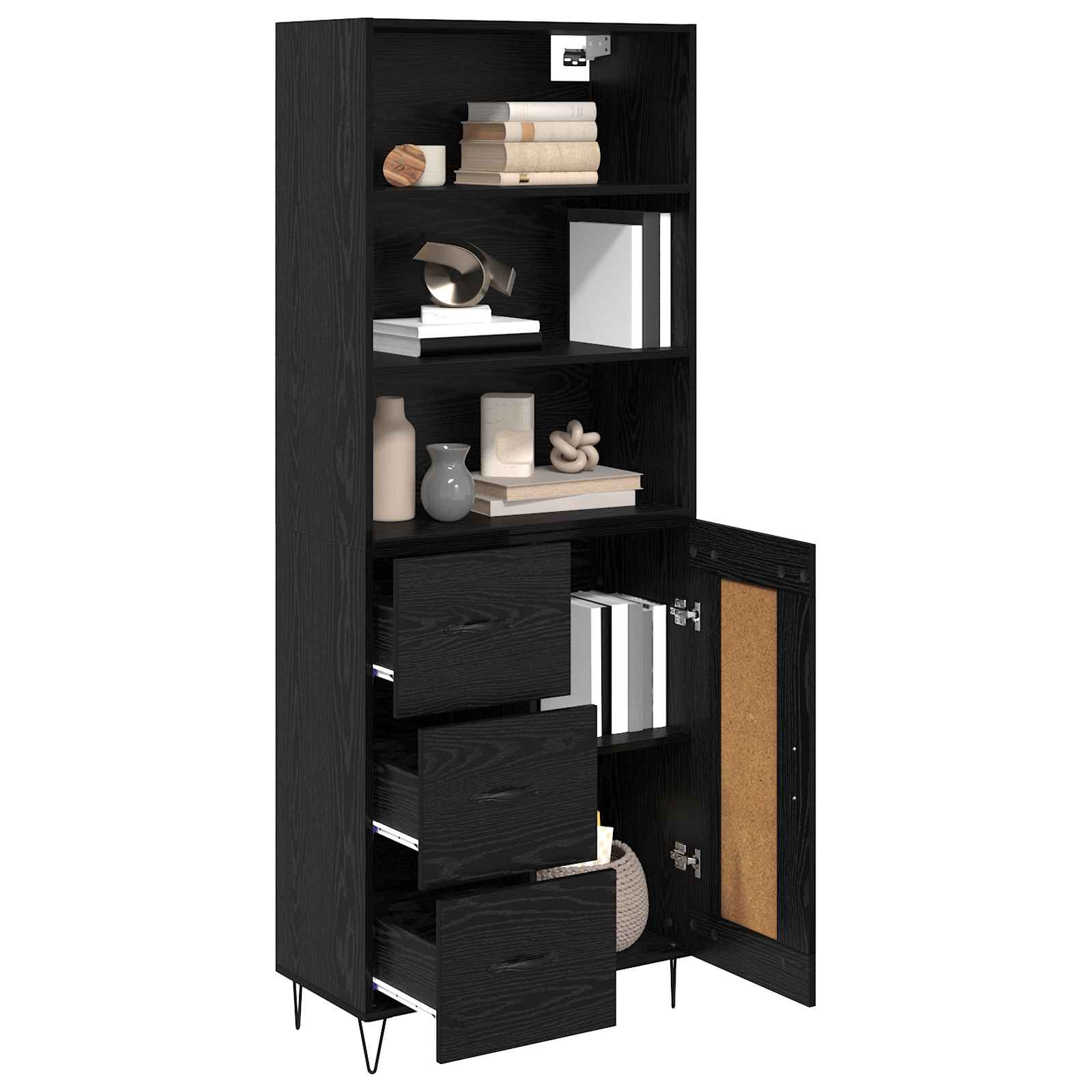 vidaXL Highboard z szufladą 2 pcs Czarny Dąb Materiał drewnopochodny