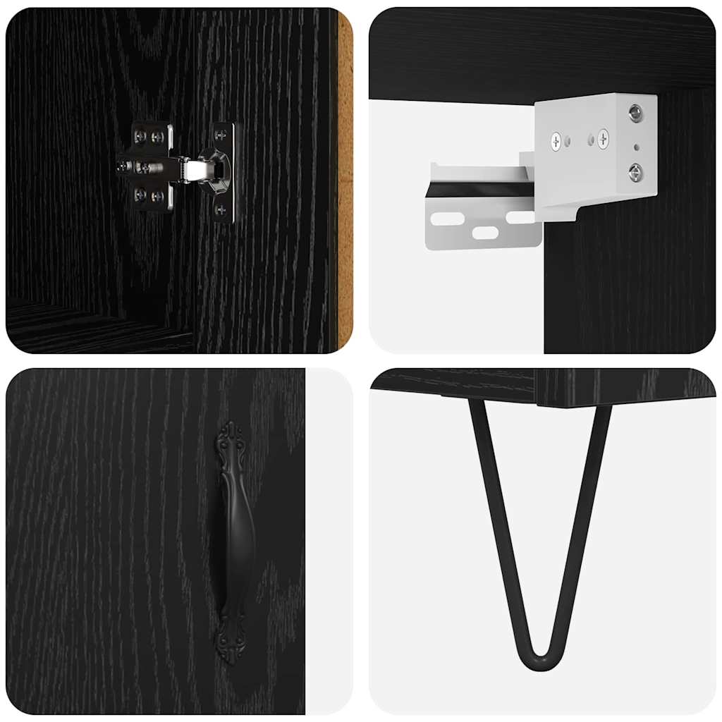 vidaXL Highboard 2 pcs Czarny Dąb Drewno inżynieryjne i szkło