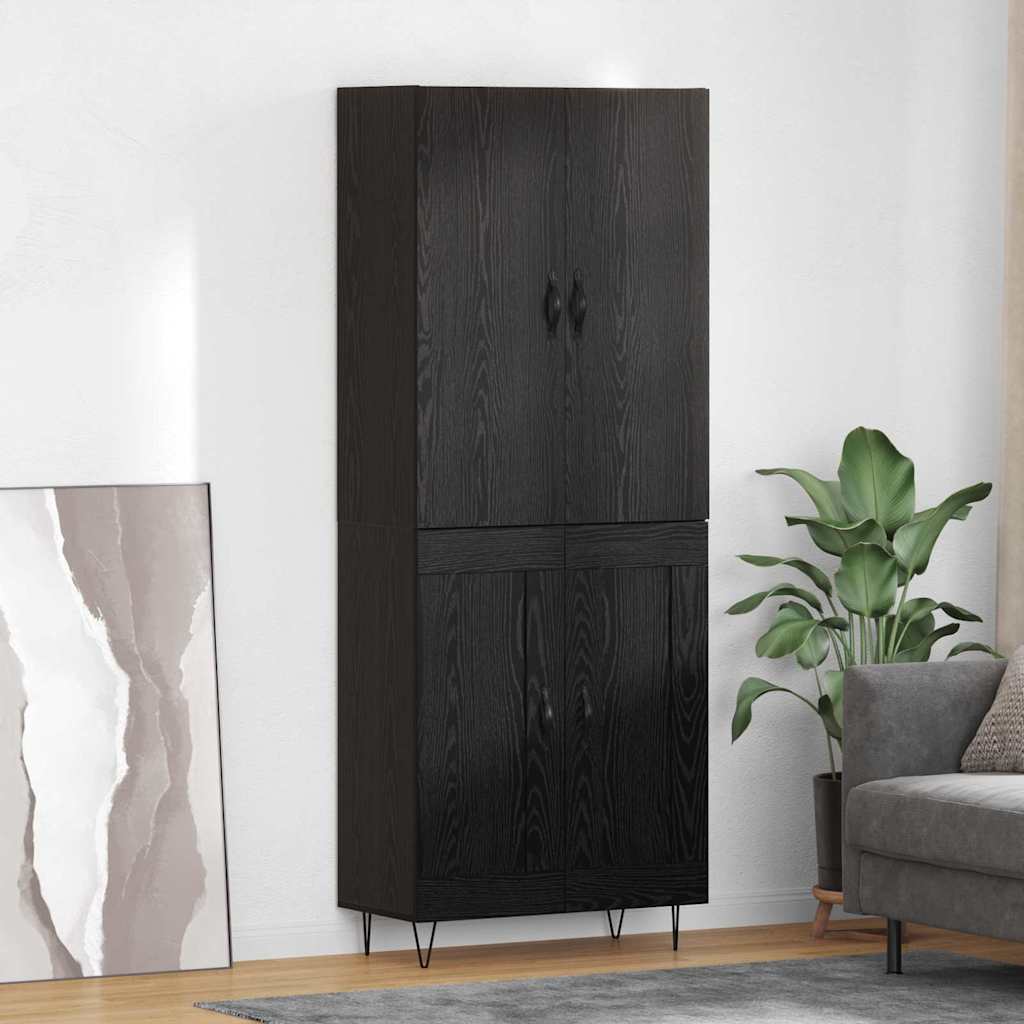 vidaXL Highboard 2 pcs Czarny Dąb Drewno inżynieryjne i szkło