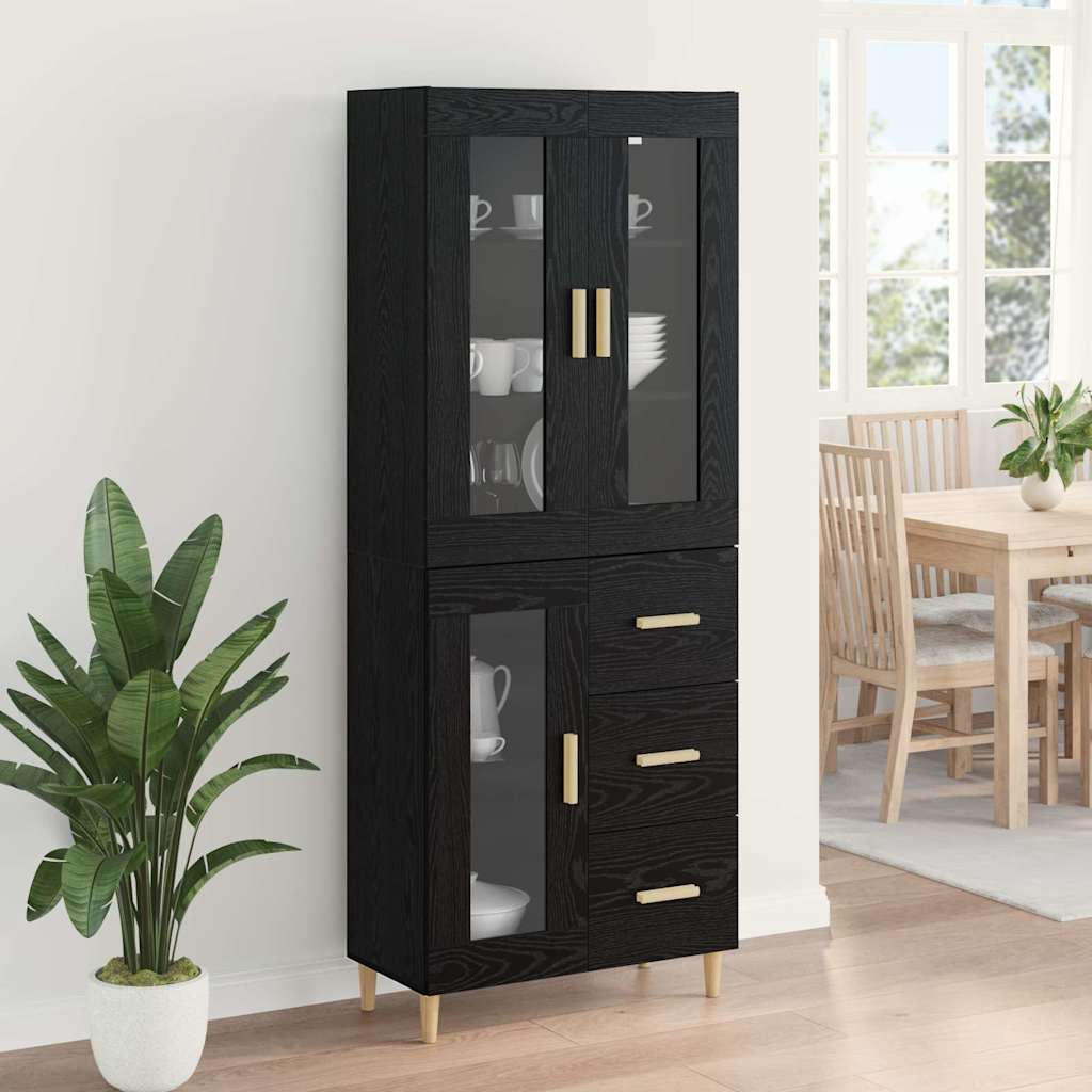 vidaXL Highboard Czarny Dąb 69,5 x 34 x 180 cm Materiał drewnopochodny