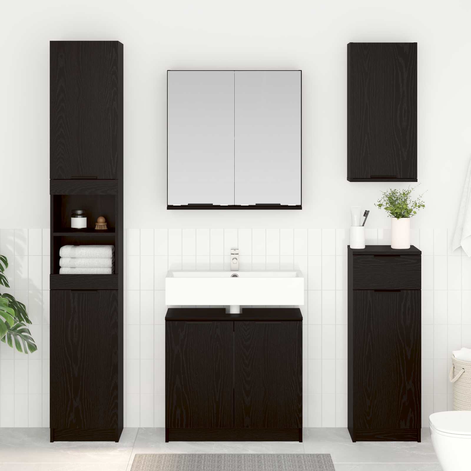 vidaXL Zestaw mebli łazienkowych 5 szt. Czarny Dąb 64,5 x 33,5 x 59 cm