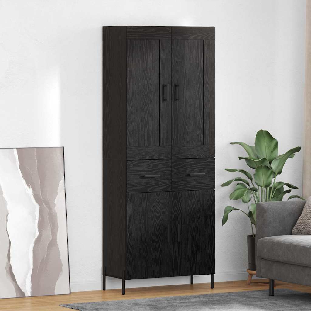 vidaXL Highboard z szufladą 2 pcs Czarny Dąb Materiał drewnopochodny