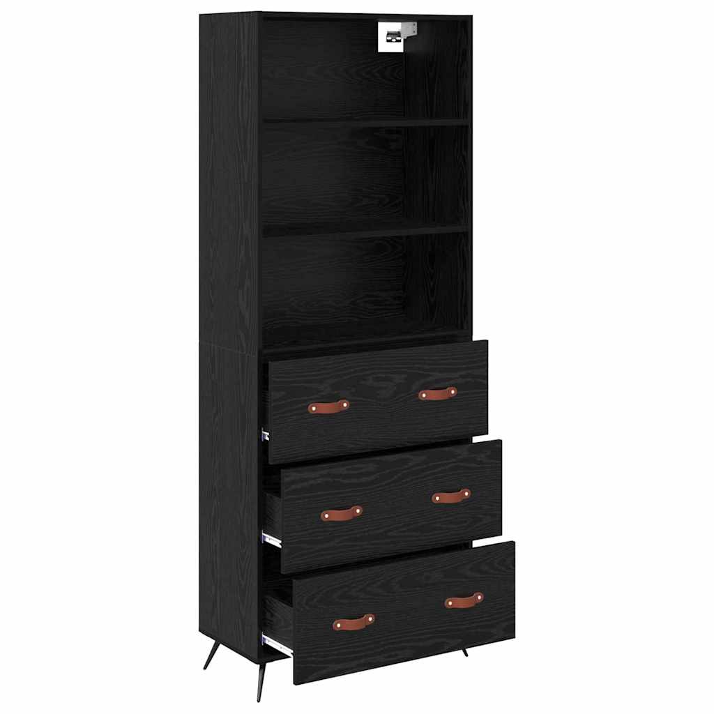 vidaXL Highboard Czarny dąb 69,5 x 34 x 180 cm Materiał drewnopochodny
