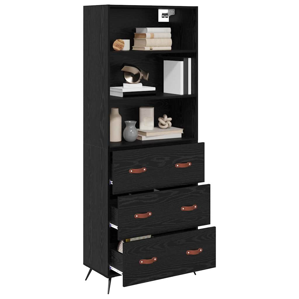 vidaXL Highboard Czarny dąb 69,5 x 34 x 180 cm Materiał drewnopochodny
