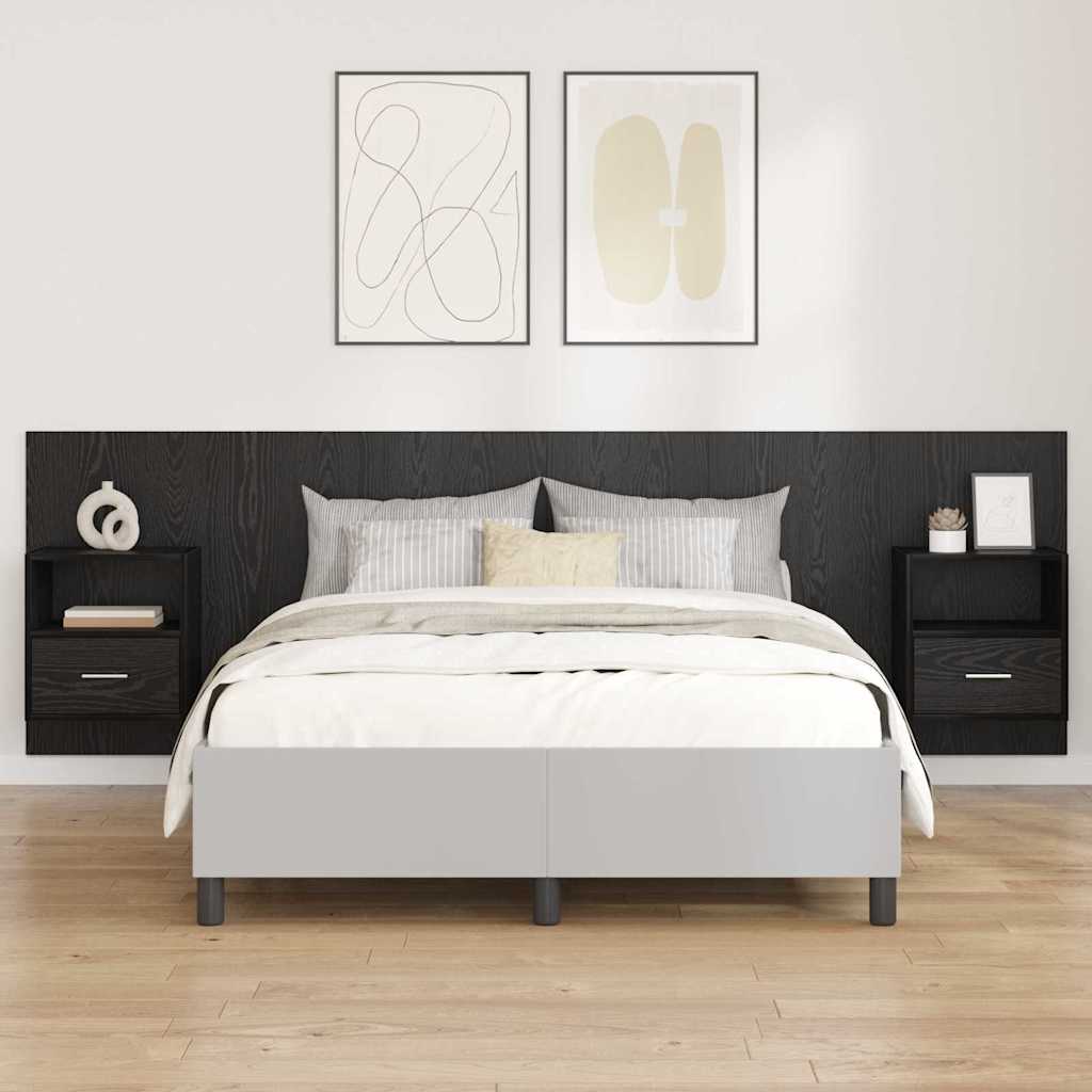 vidaXL Zagłówek z szafką 3 pcs Czarny Dąb Materiał drewnopochodny