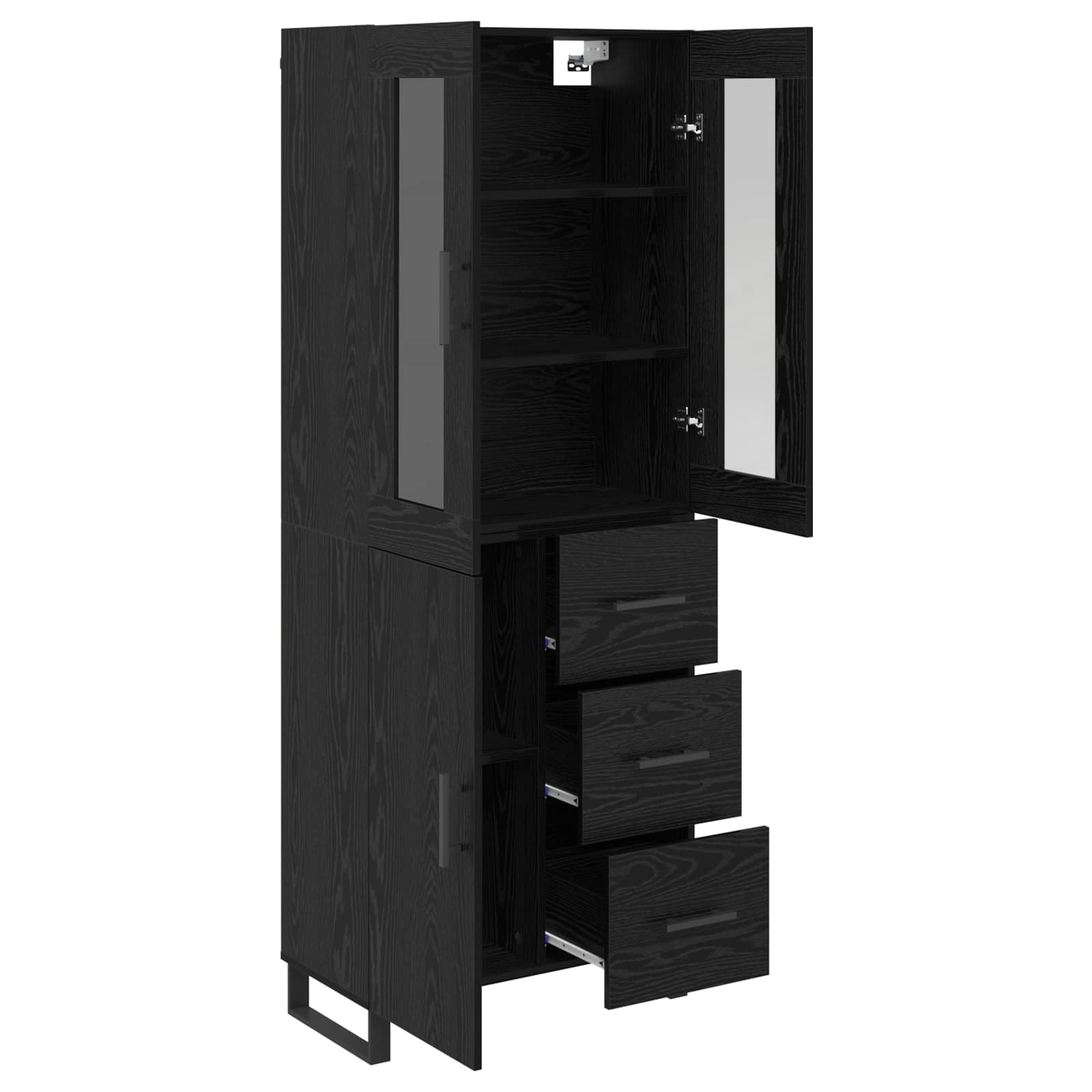 vidaXL Highboard 2 pcs Czarny Dąb Drewno inżynieryjne i szkło