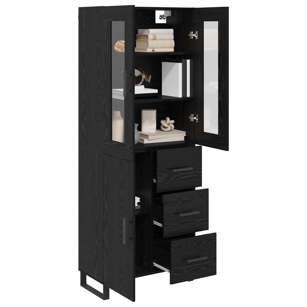 vidaXL Highboard 2 pcs Czarny Dąb Drewno inżynieryjne i szkło