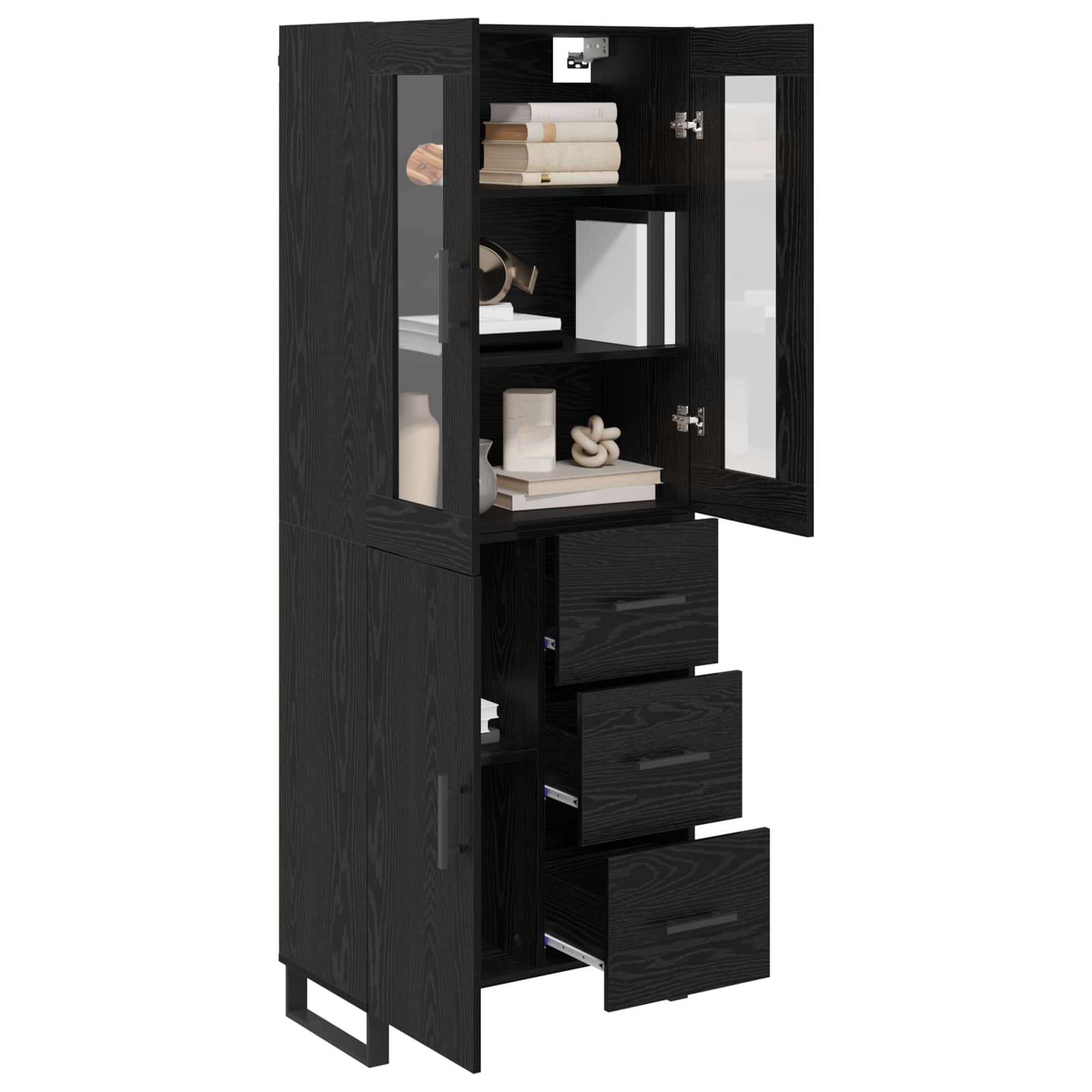 vidaXL Highboard 2 pcs Czarny Dąb Drewno inżynieryjne i szkło