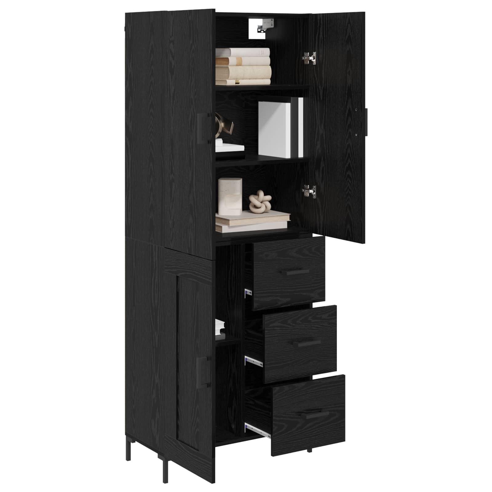 vidaXL Highboard Czarny Dąb 69,5 x 34 x 180 cm Materiał drewnopochodny